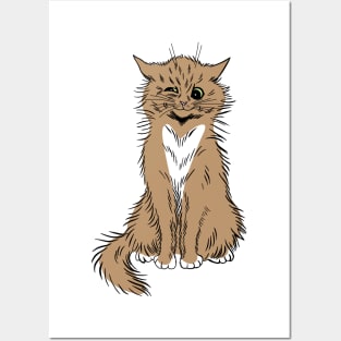 Winking Cat Cartoon Posters and Art